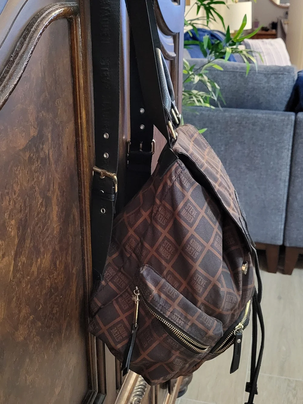 Steve Madden Brown Logo Backpack